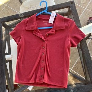 American Eagle Red Button-down Crop Top